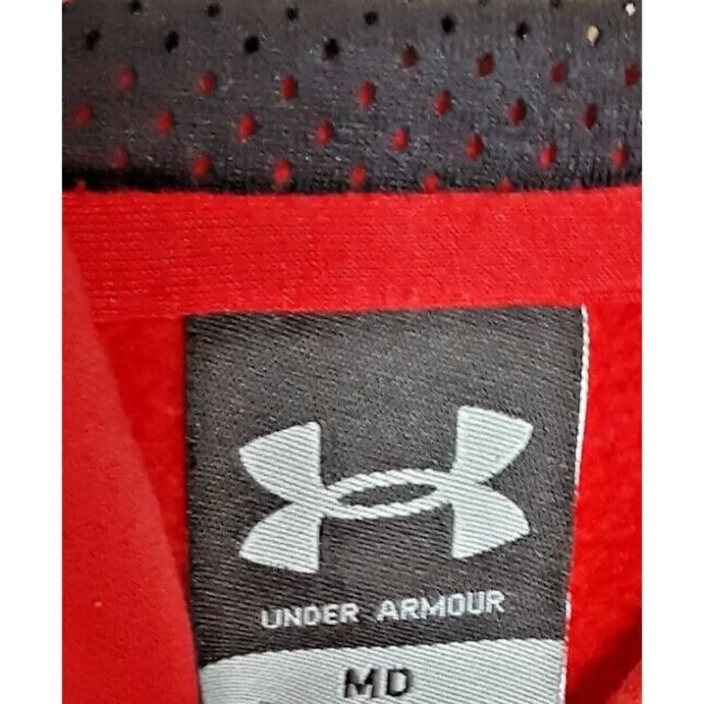 Under Armour Mens MD Red Black Hoodie‎ Front Pocket Pullover Sweatshirt L…